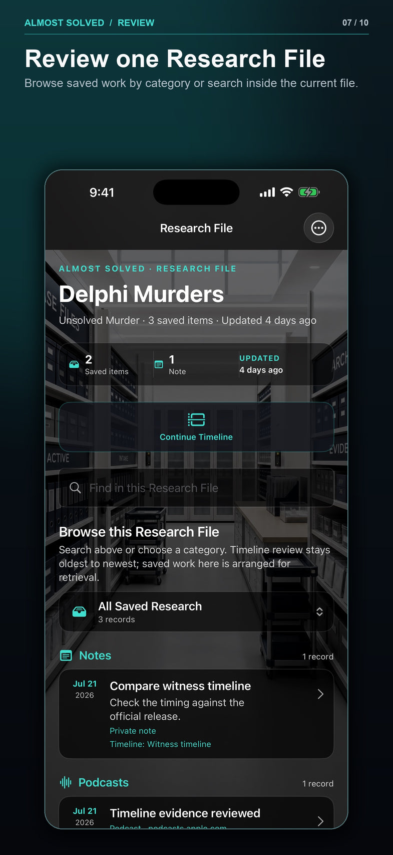 Build 33 screenshot 7 of 10 showing a Research File overview