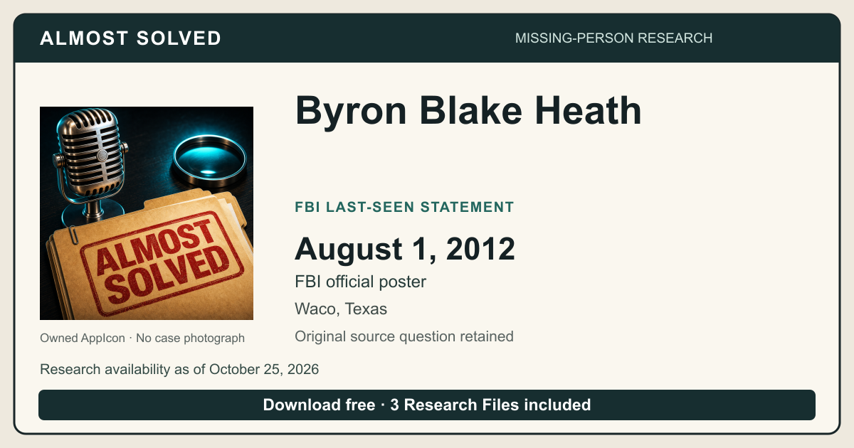 Almost Solved AppIcon beside Byron Blake Heath’s source-labeled 2012-08-01 date. No case photograph.