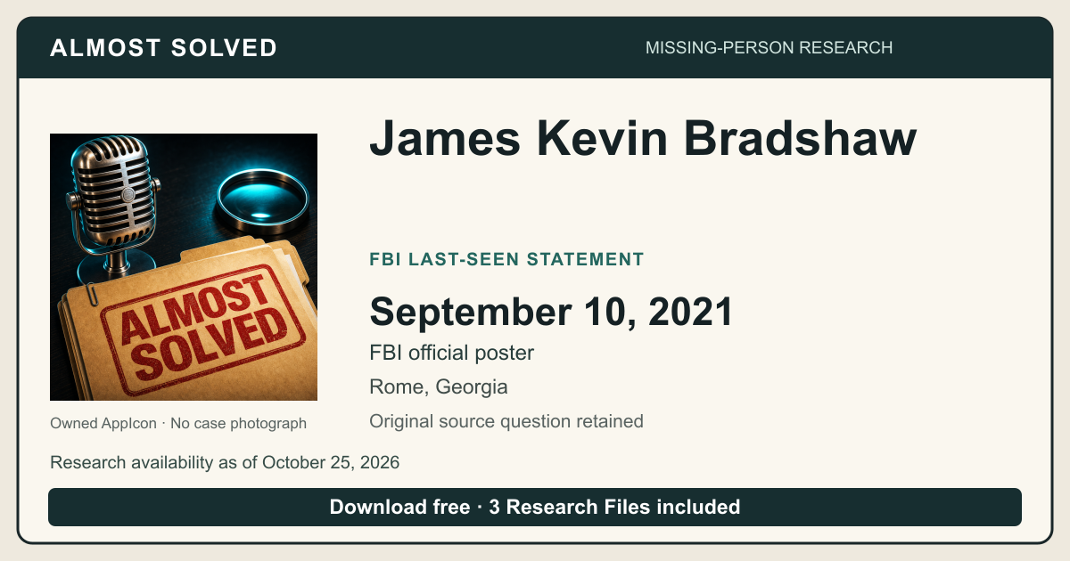 Almost Solved AppIcon beside James Kevin Bradshaw’s source-labeled 2021-09-10 date. No case photograph.